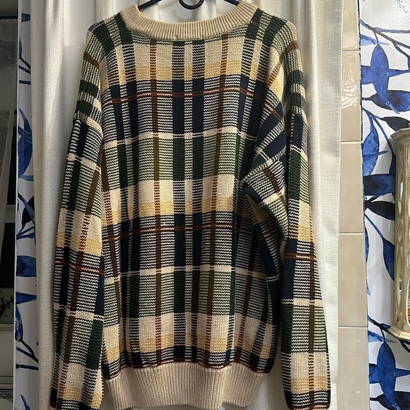 Men’s Y2K 90s Nautica Plaid Cotton Knit Crewneck Sweater Size XL - Picture 5 of 7